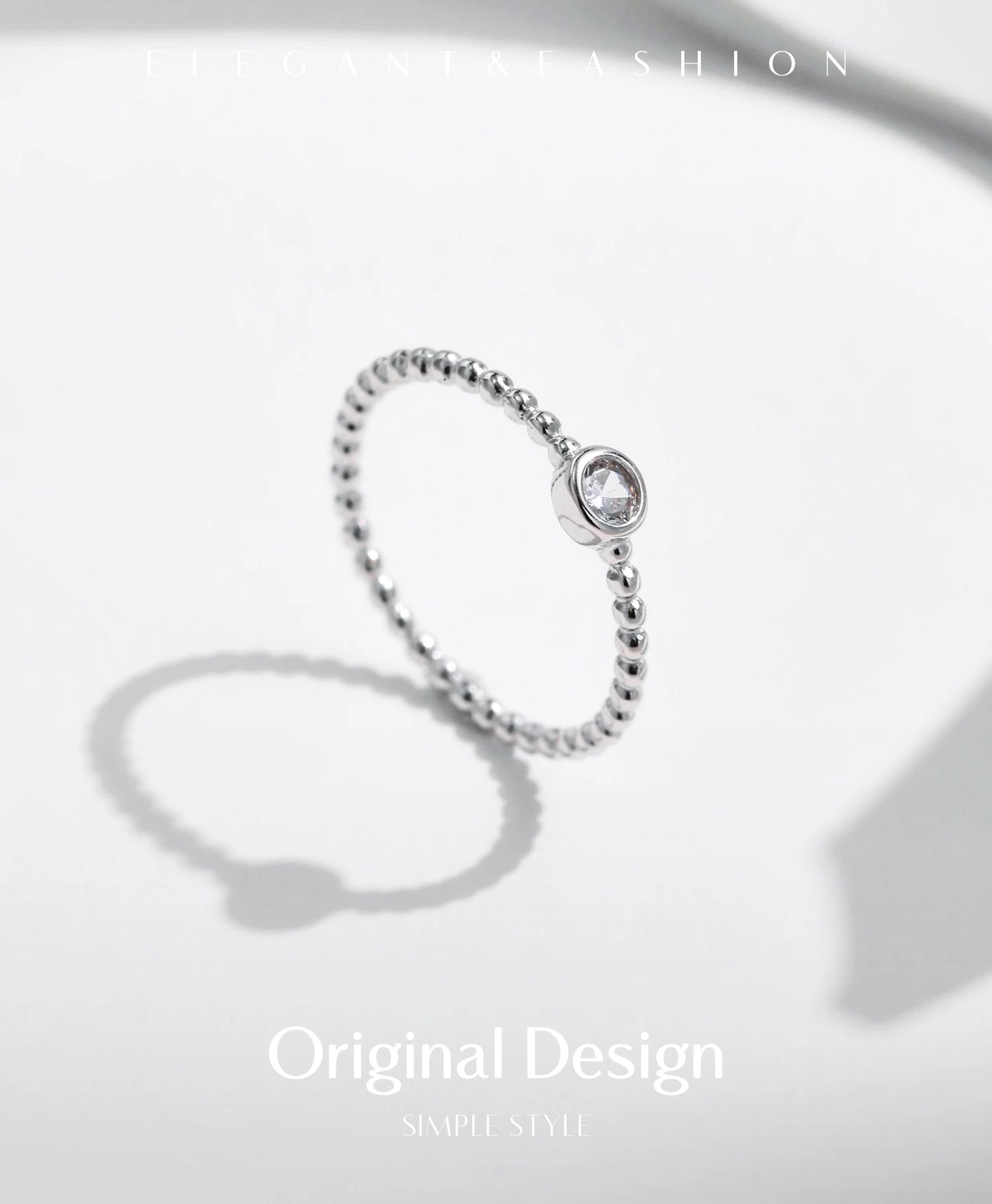 Moissanite Ring 925 Sterling Silver Beads Trendy Stackable Finger Rings For Women Lab Diamond Jewelry