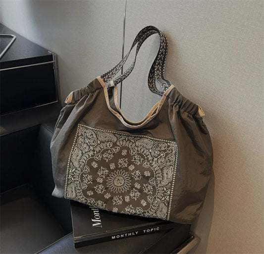  Fashion Nylon Embroidered Women's Shoulder Bag Large Capacity Shopping Bag 