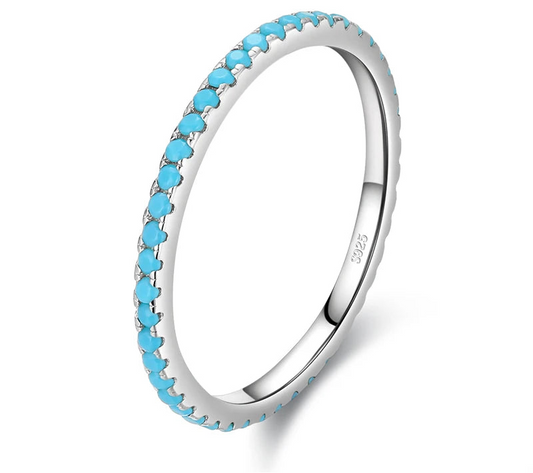 925 Sterling Silver Classic Exquisite Circle Turquoise Charm Stackable Finger Ring For Women
