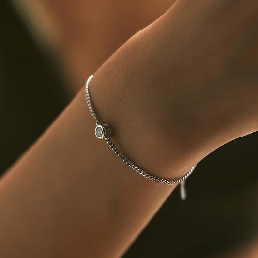 0.25CT Moissanite Bezel Setting Bracelet For Women Diamond 925 Sterling Silver Elegant Chain Bracelet