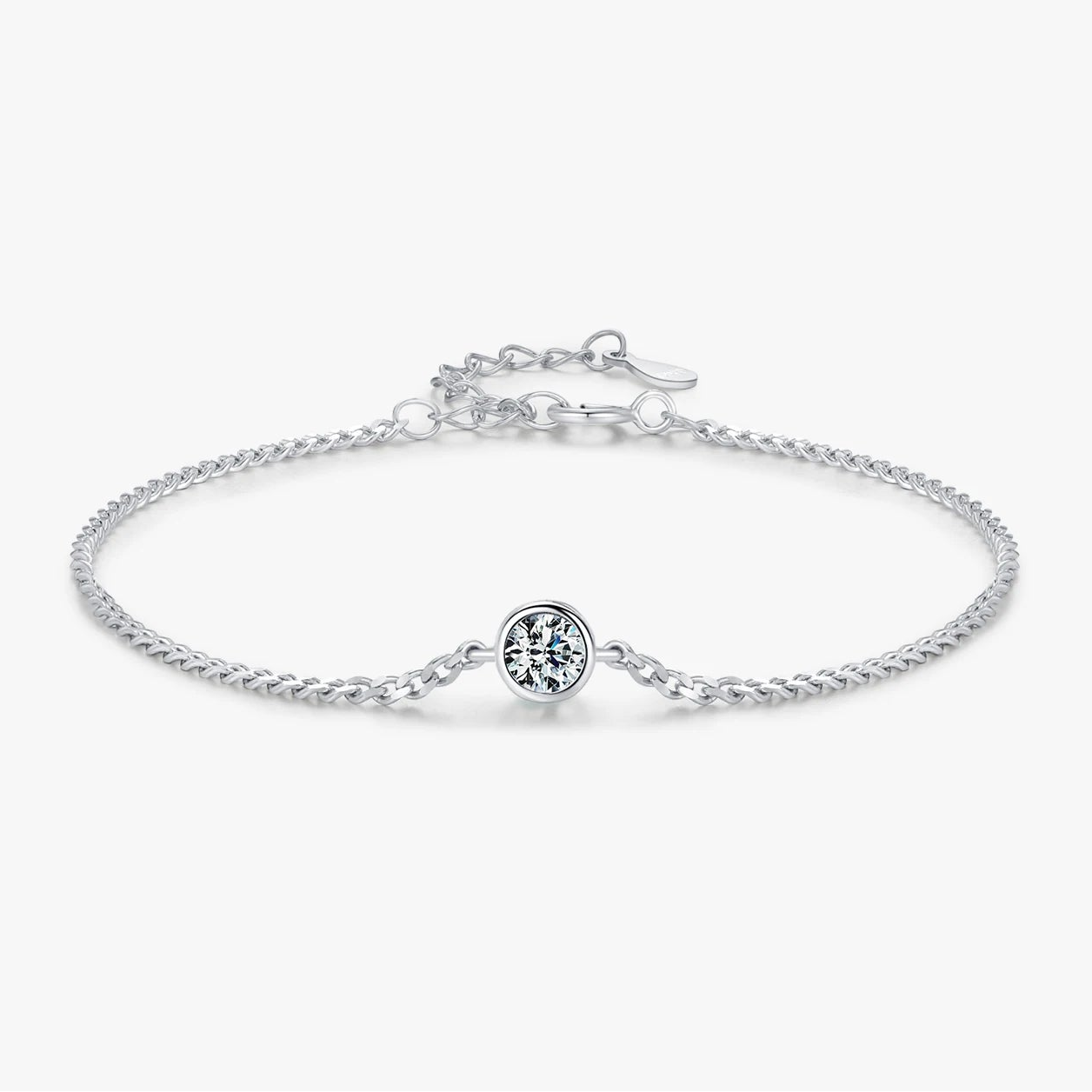 0.25CT Moissanite Bezel Setting Bracelet For Women Diamond 925 Sterling Silver Elegant Chain Bracelet