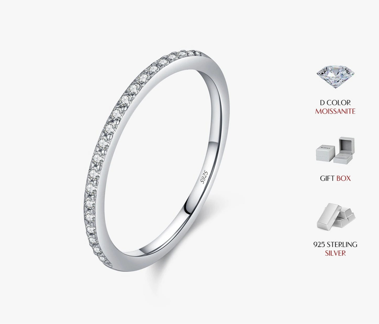 Simple Eternity Moissanite Ring 925 Sterling Silver For Women