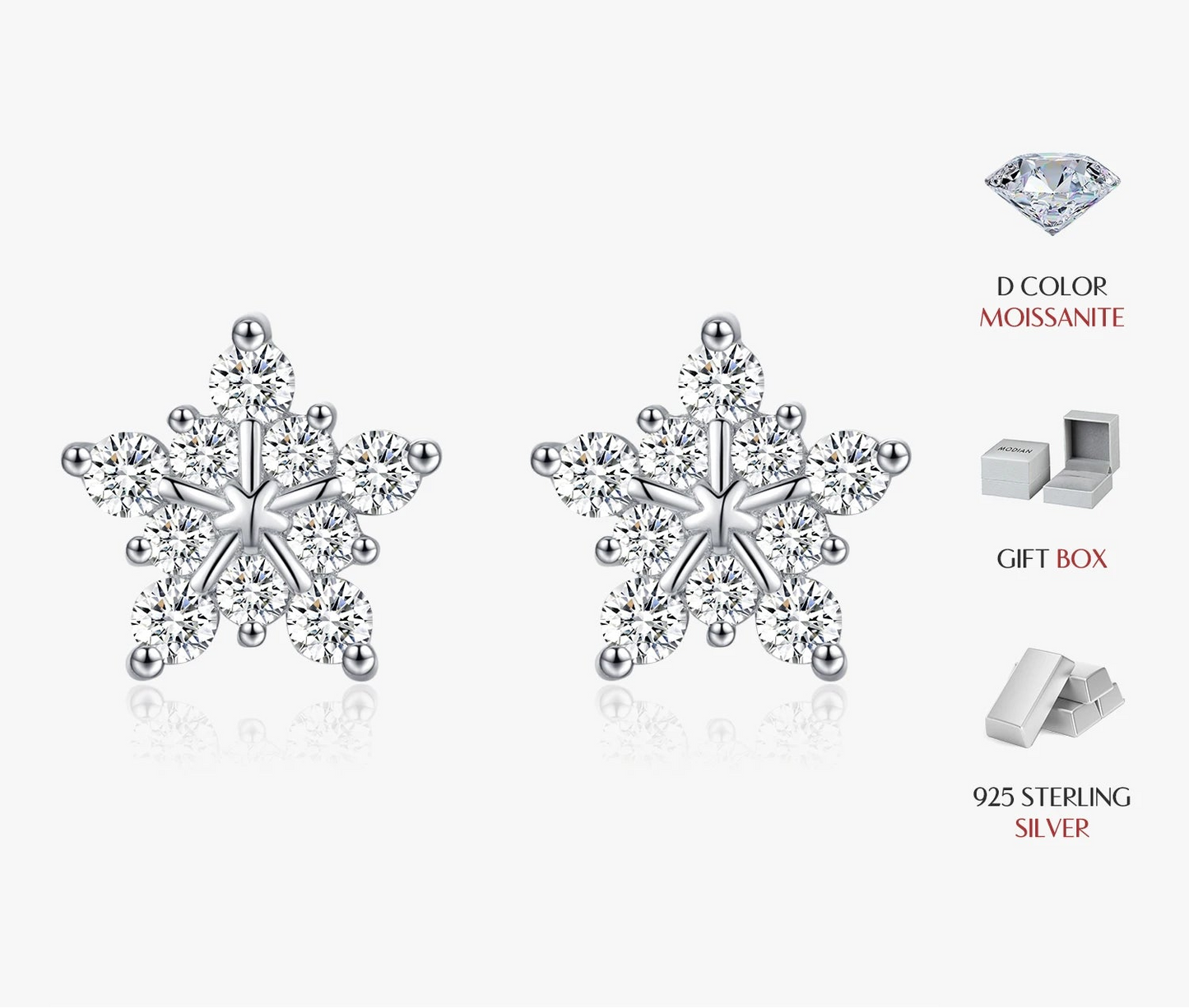 D Color Dazzling Moissanite Earrings 925 Sterling Silver Trendy Cute Snowflake Stud Earrings For Women