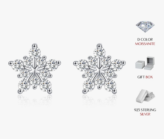 D Color Dazzling Moissanite Earrings 925 Sterling Silver Trendy Cute Snowflake Stud Earrings For Women
