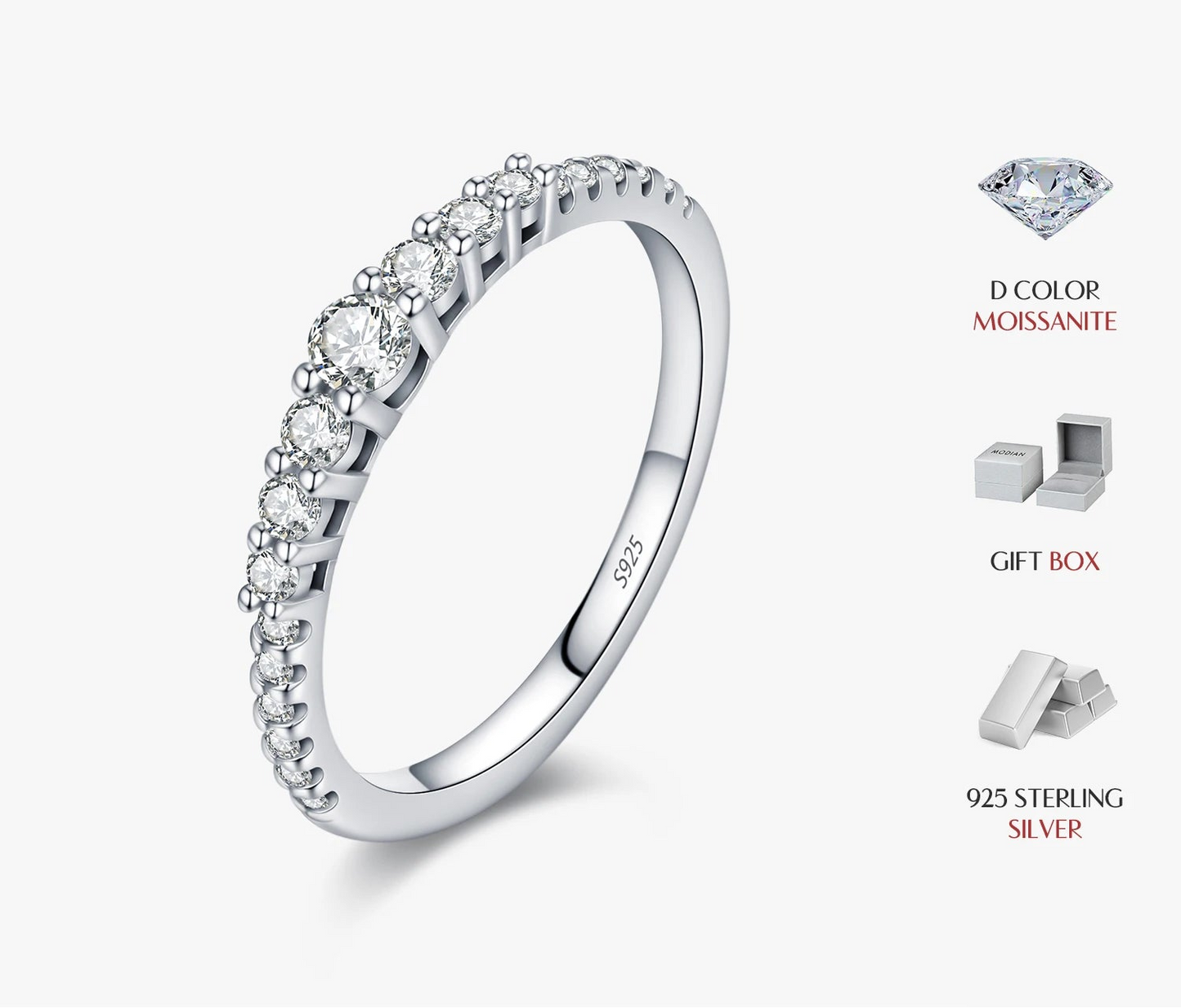 Exquisite Round Moissanite Ring 925 Sterling Silver For Women Fine Jewelry