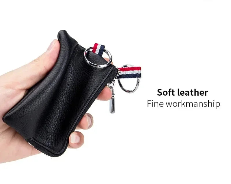 Leather Coin Purse Small Zipper Cute Wallet Soft Cowhide Leather Driver's License Key Bag Card Holder