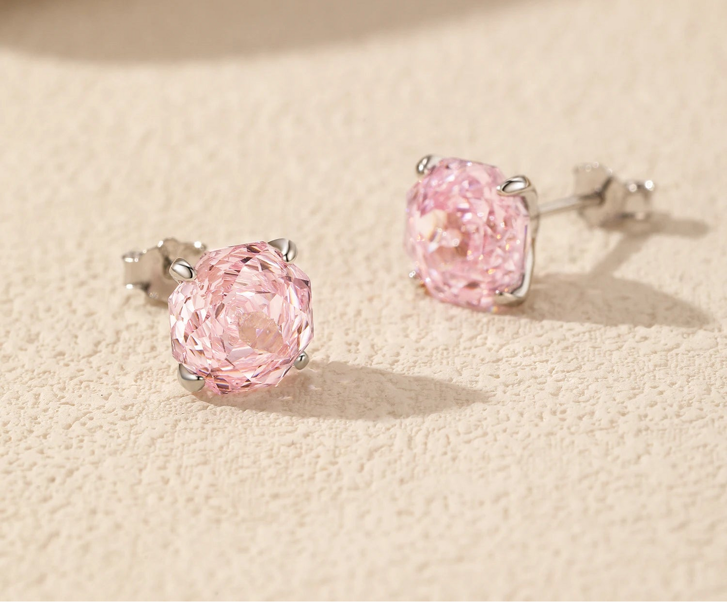 925 Sterling Silver Romantic Pink Rose Cut Sparkling Cubic Zirconia Stud Earrings For Women