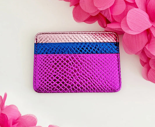 Luxury Metallic PU Vegan Leather Contrast Color RFID Thin Short Wallet Card holders