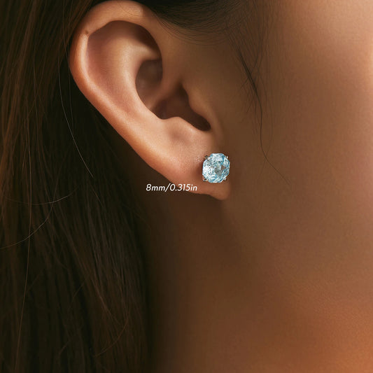 925 Sterling Silver Delicate Rose Cut Simulated Aquamarine Trendy Stud Earrings For Women
