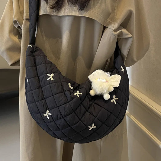 Fashion Diamond Bow One Shoulder Crossbody Dumpling Bag