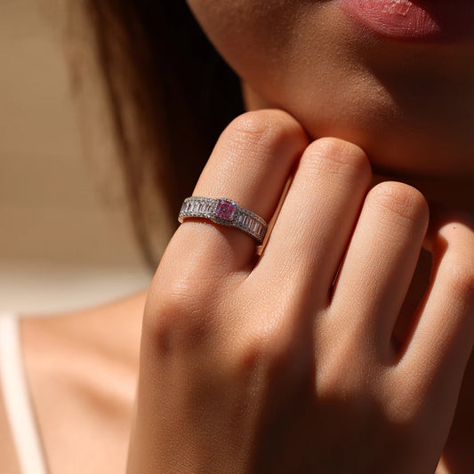 0.4CT Light Pink Moissanite Ring 925 Sterling Silver Luxury Asscher Cut Lab Diamond Finger Ring For Women