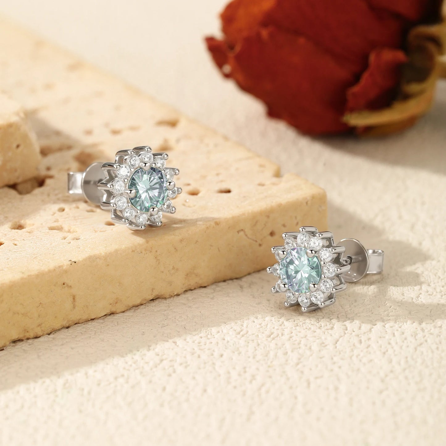 1CT Green Moissanite Classic Earrings 925 Sterling Silver Sparkling Sun Stud Earrings For Women