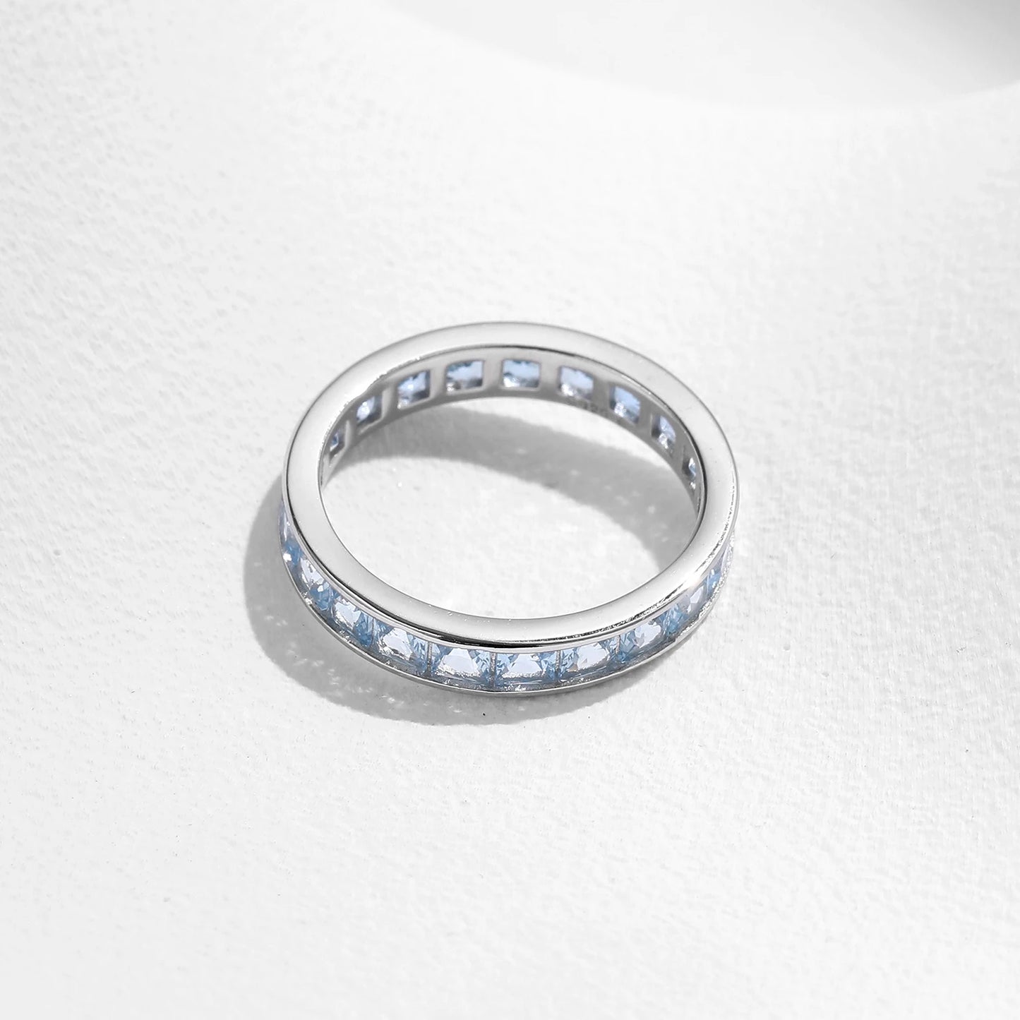 925 Sterling Silver Luxury Square Zirconia Finger Ring Fashion Stackable Eternity Band Rings For Women