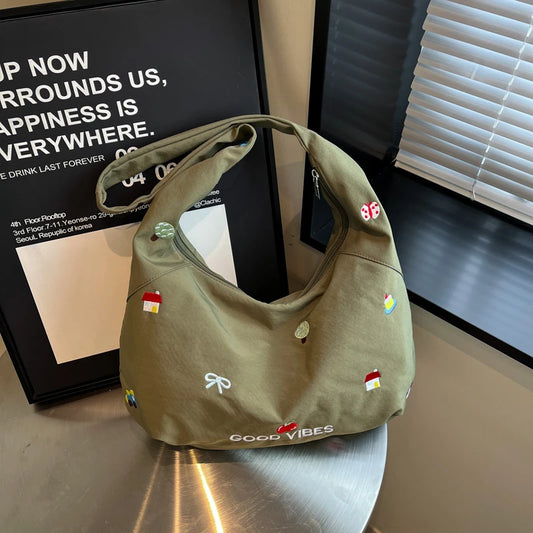Embroidery Prints Shoulder Bags Large Capacity Simple Women's Bags