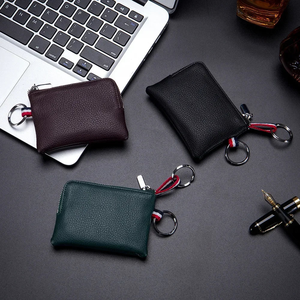 Leather Coin Purse Small Zipper Cute Wallet Soft Cowhide Leather Driver's License Key Bag Card Holder