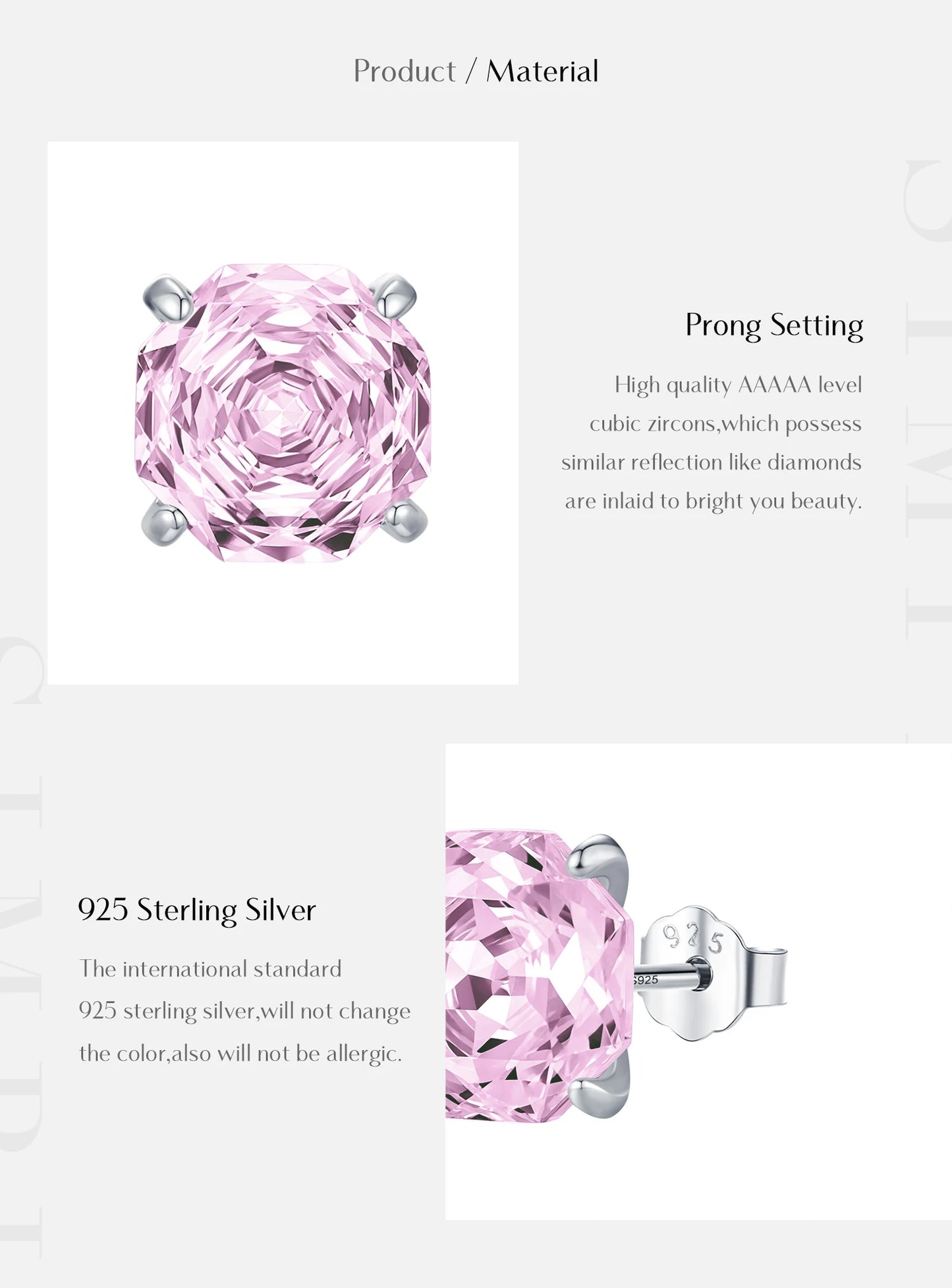 925 Sterling Silver Romantic Pink Rose Cut Sparkling Cubic Zirconia Stud Earrings For Women