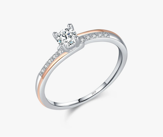 925 Sterling Silver Classic Elegant Ring Rose Gold Color Line Unique Metallic Contrast Design Jewelry For Women