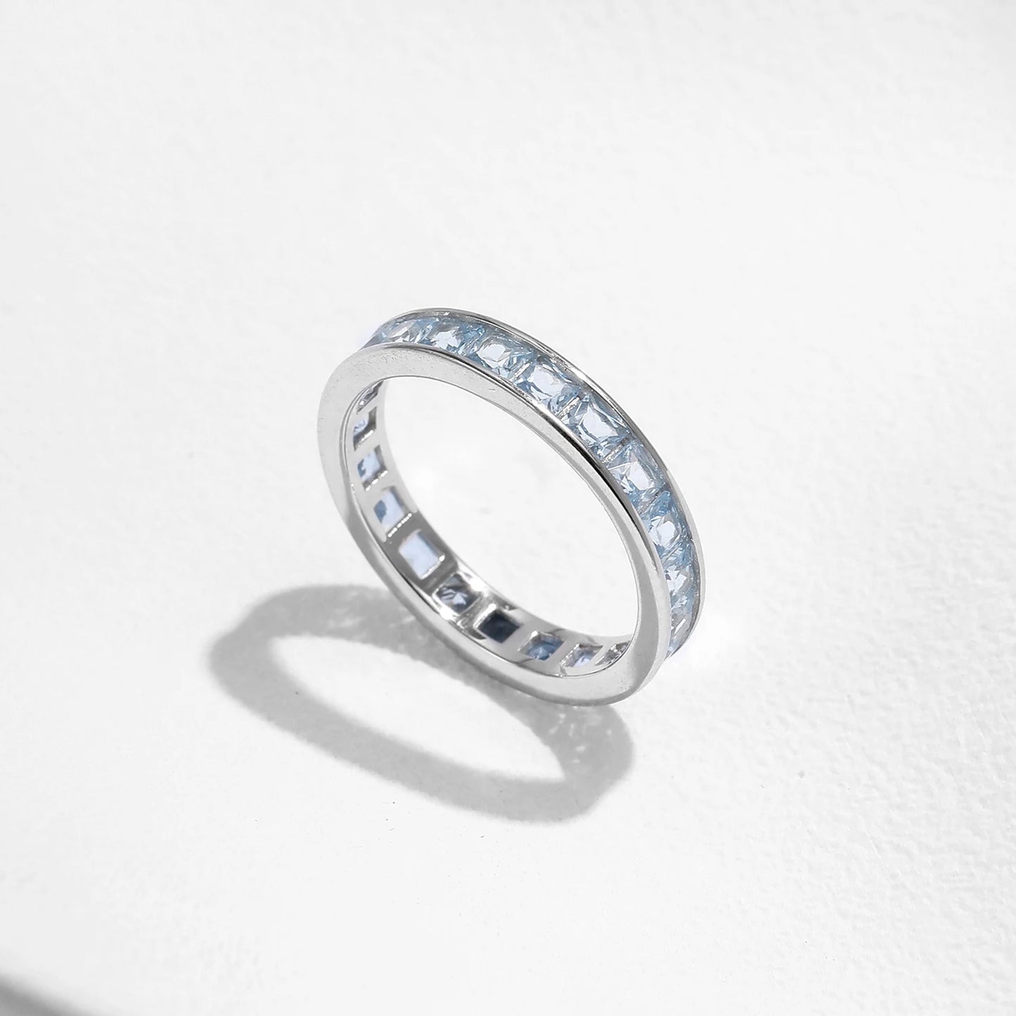 925 Sterling Silver Luxury Square Zirconia Finger Ring Fashion Stackable Eternity Band Rings For Women