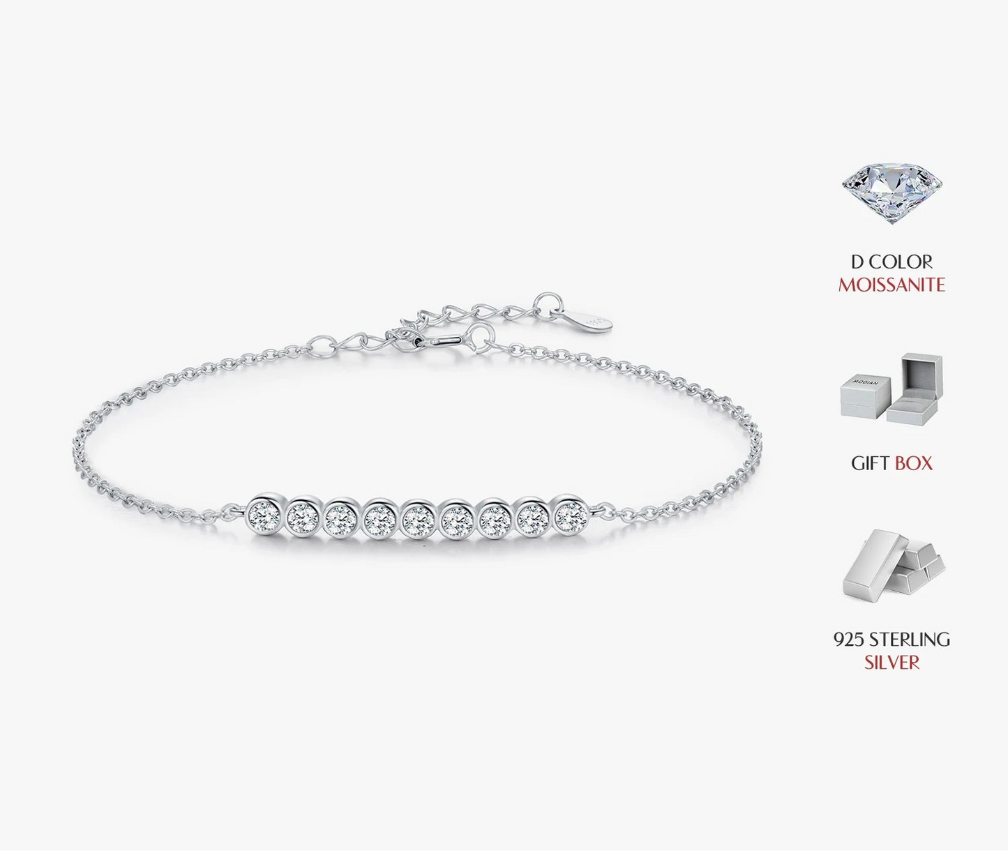D Color Moissanite 925 Sterling Silver Simple Bracelet Round Lab Diamond Chain Link Jewelry For Women