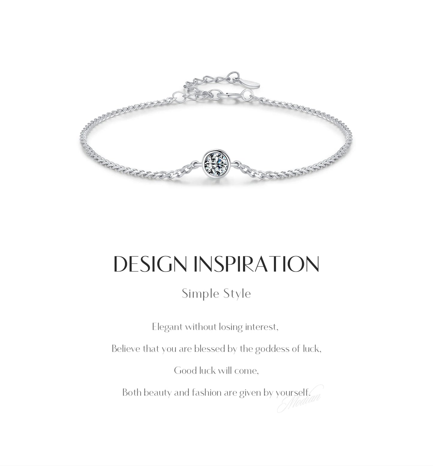 0.25CT Moissanite Bezel Setting Bracelet For Women Diamond 925 Sterling Silver Elegant Chain Bracelet