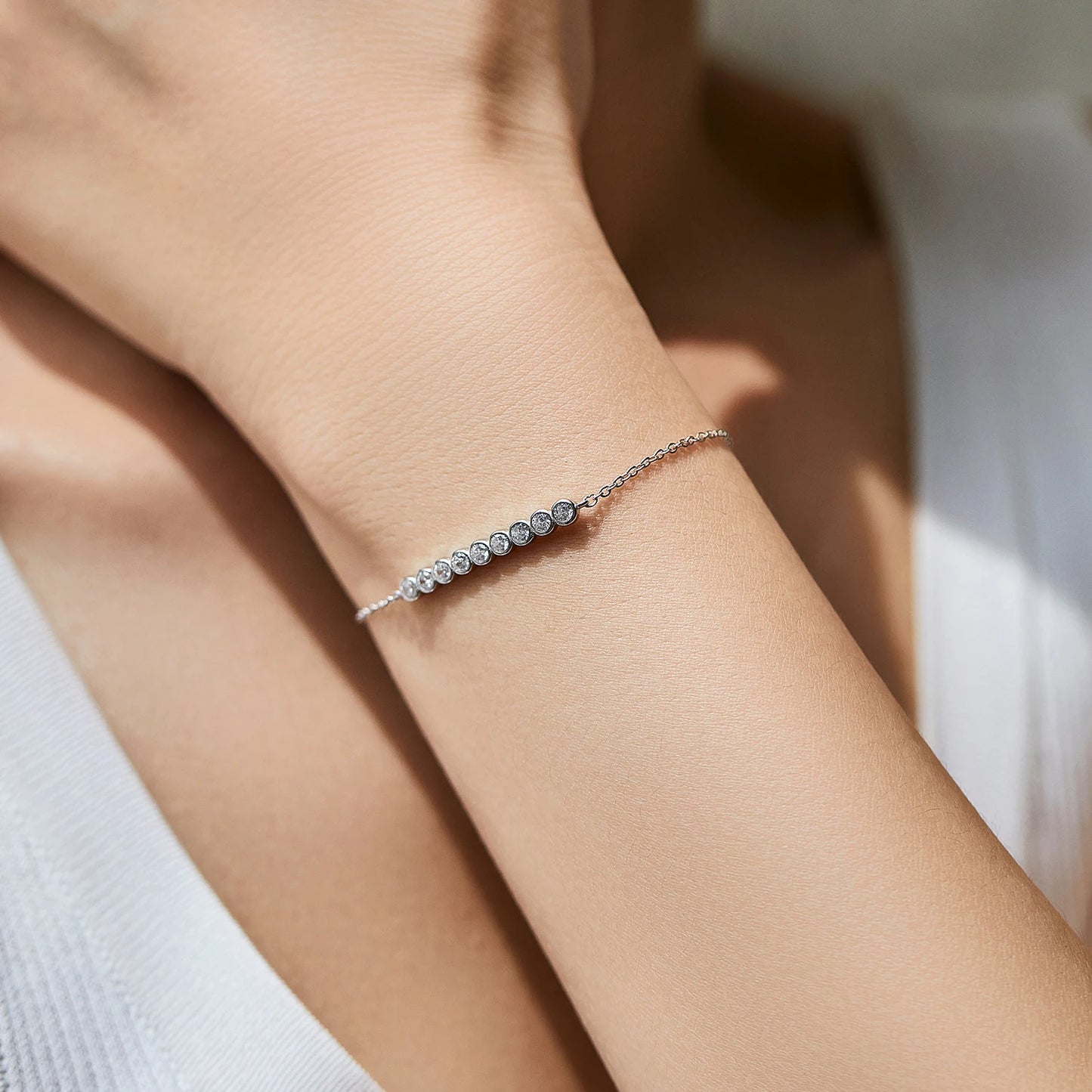 D Color Moissanite 925 Sterling Silver Simple Bracelet Round Lab Diamond Chain Link Jewelry For Women