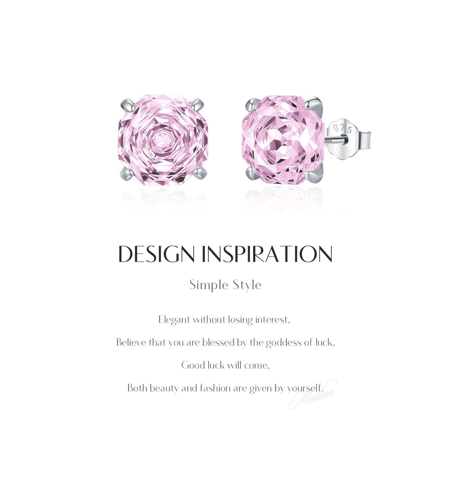925 Sterling Silver Romantic Pink Rose Cut Sparkling Cubic Zirconia Stud Earrings For Women