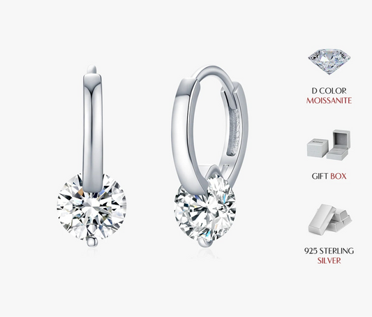 1.0CT D Color Moissanite Hoop Earrings 925 Sterling Silver Luxury Buckle Earrings For Women