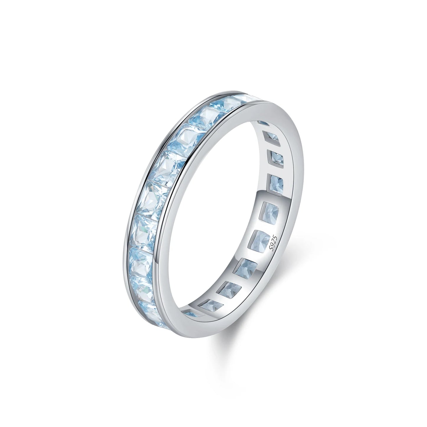 925 Sterling Silver Luxury Square Zirconia Finger Ring Fashion Stackable Eternity Band Rings For Women