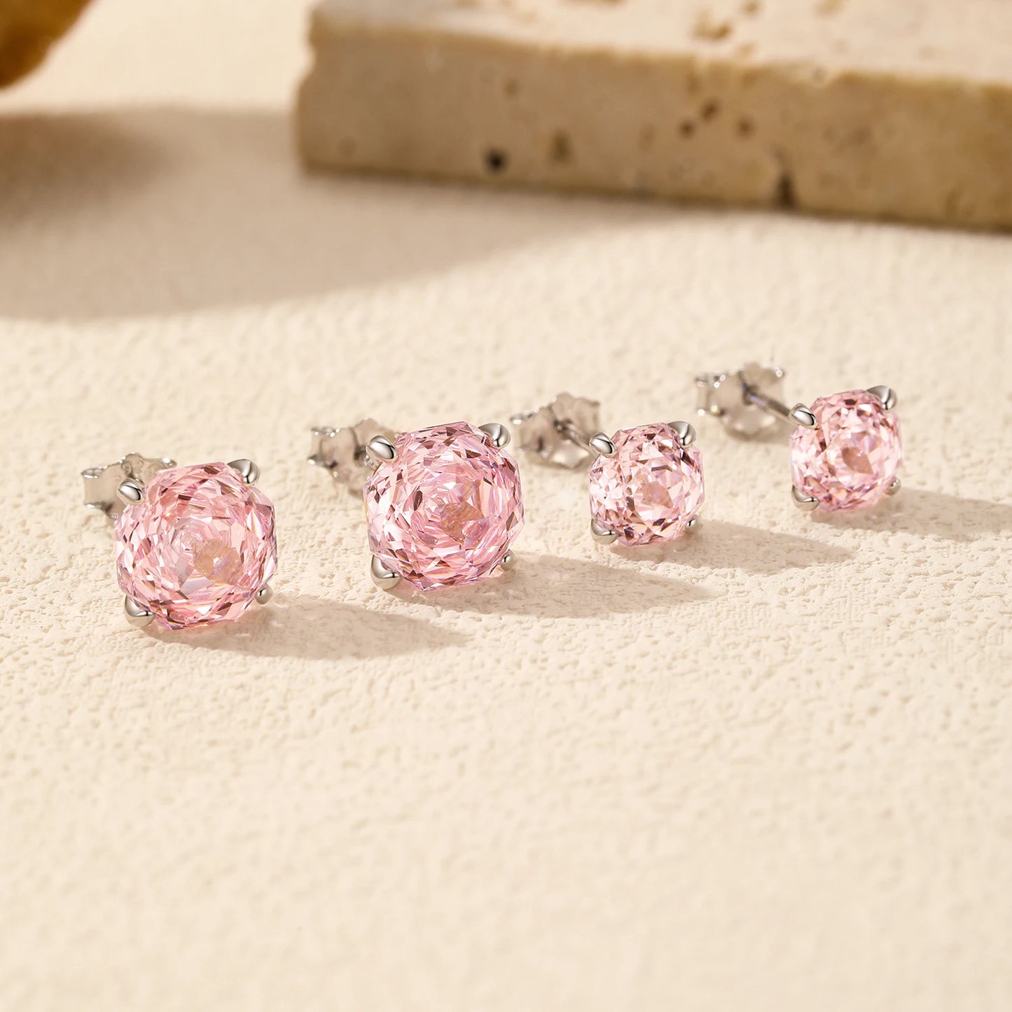 925 Sterling Silver Romantic Pink Rose Cut Sparkling Cubic Zirconia Stud Earrings For Women