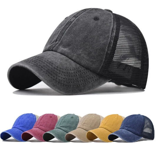 Washed Cotton Baseball Cap Women Men UV Protection Breathable Mesh Cap Visor Adjustable Hip Hop Caps