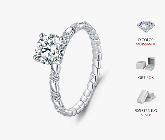 1CT Moissanite 925 Sterling Silver Sparkling Twist Lab Created Diamond Wedding Band Rings For Women