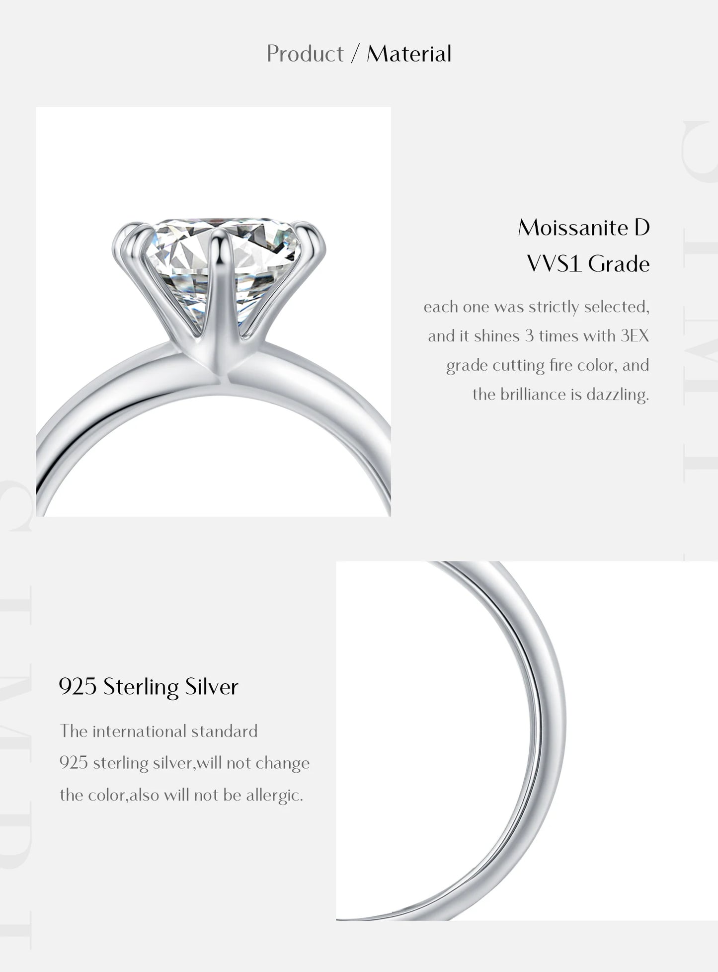 2ct D Color VVS1 Clarity Moissanite 925 Sterling Silver Dazzling Classic Crown Rings For Women