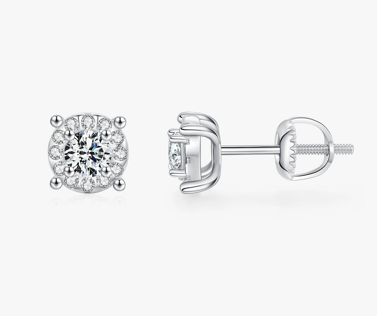 D Color Moissanite Stud Earrings Round Cut Lab Created Diamond 925 Sterling Silver Silver Bridal Jewelry For Women Gifts