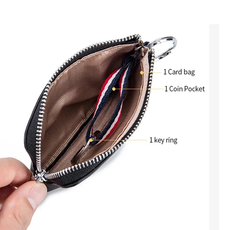 Leather Coin Purse Small Zipper Cute Wallet Soft Cowhide Leather Driver's License Key Bag Card Holder