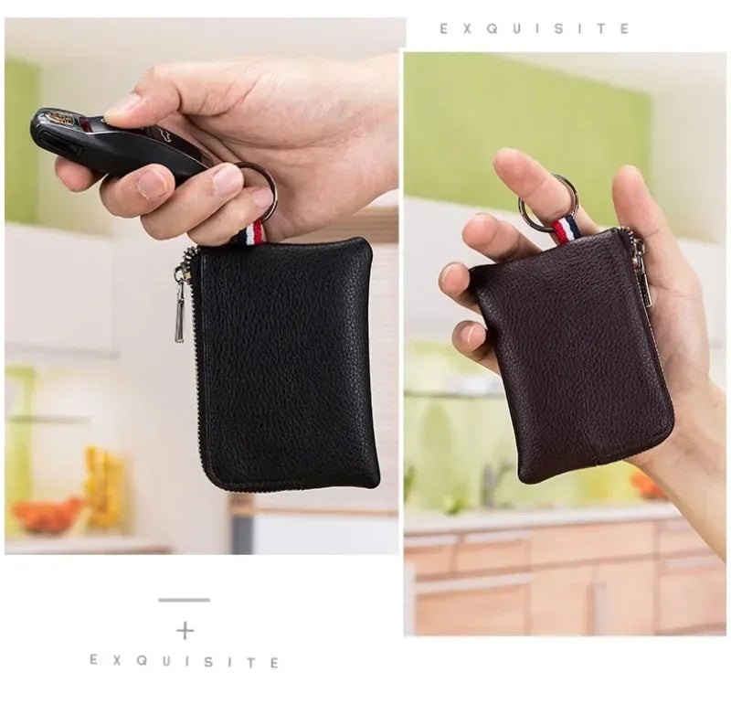 Leather Coin Purse Small Zipper Cute Wallet Soft Cowhide Leather Driver's License Key Bag Card Holder