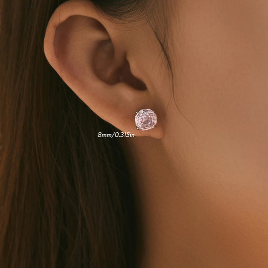 925 Sterling Silver Romantic Pink Rose Cut Sparkling Cubic Zirconia Stud Earrings For Women