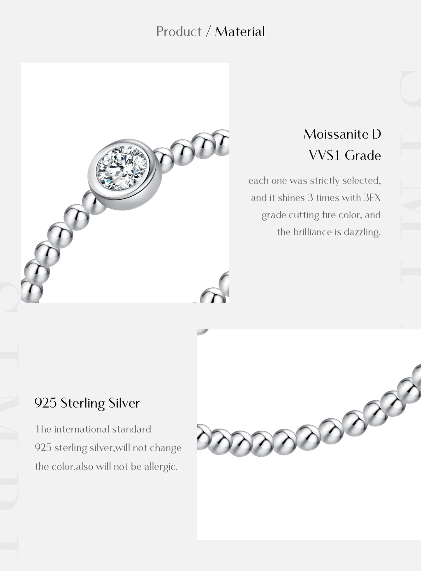 Moissanite Ring 925 Sterling Silver Beads Trendy Stackable Finger Rings For Women Lab Diamond Jewelry