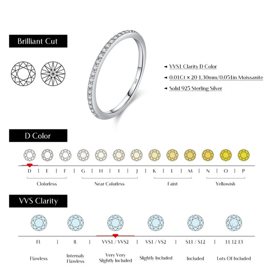 Simple Eternity Moissanite Ring 925 Sterling Silver For Women