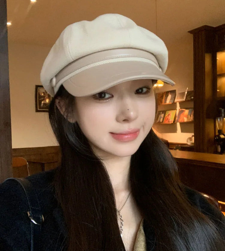 Autumn and Winter Women's Warm Duck Tongue Beret Elegant Artistic Painter Octagonal Hat Cap