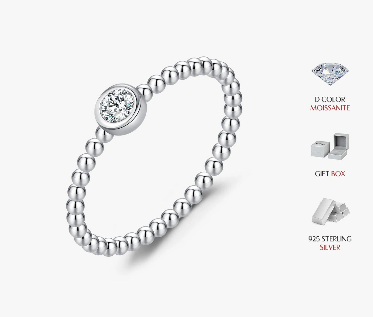 Moissanite Ring 925 Sterling Silver Beads Trendy Stackable Finger Rings For Women Lab Diamond Jewelry