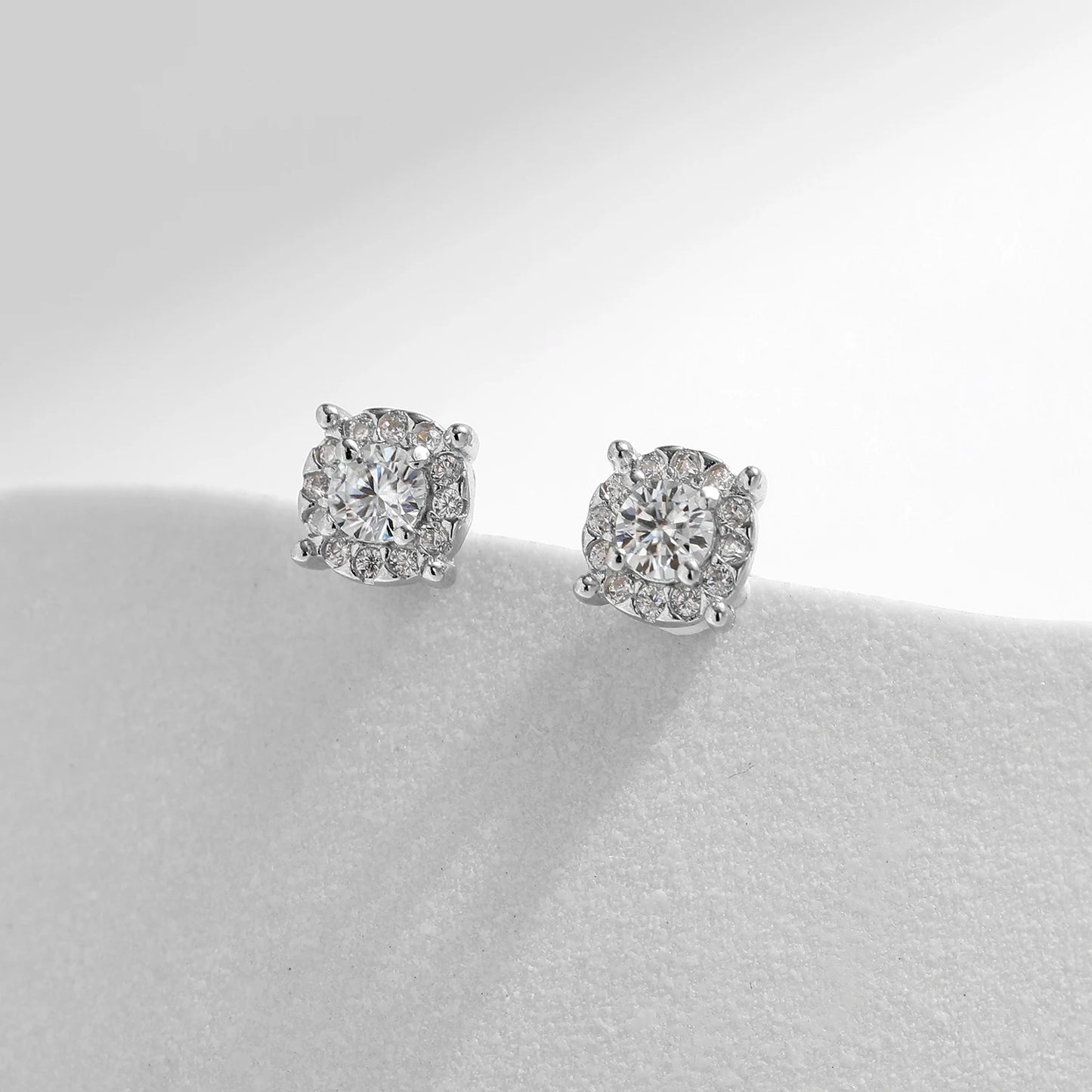 D Color Moissanite Stud Earrings Round Cut Lab Created Diamond 925 Sterling Silver Silver Bridal Jewelry For Women Gifts