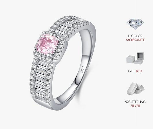 0.4CT Light Pink Moissanite Ring 925 Sterling Silver Luxury Asscher Cut Lab Diamond Finger Ring For Women