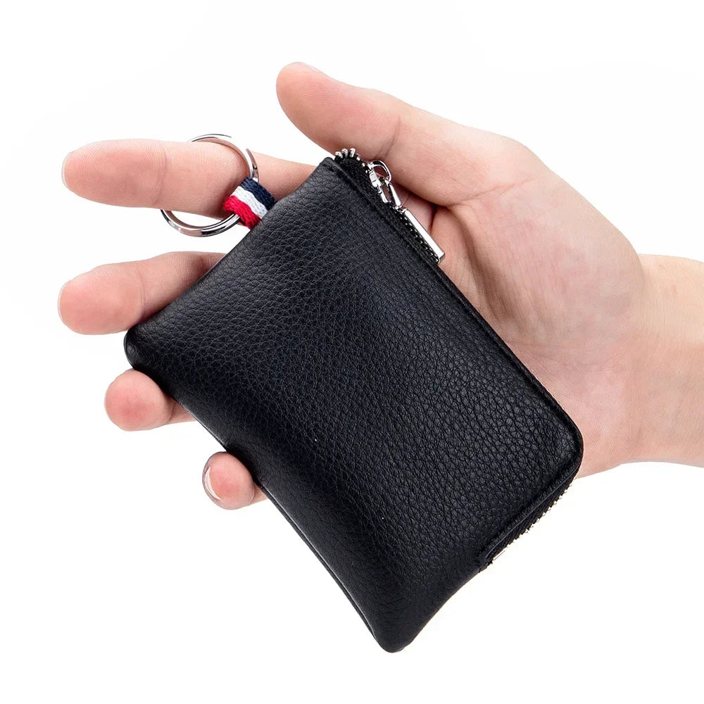 Leather Coin Purse Small Zipper Cute Wallet Soft Cowhide Leather Driver's License Key Bag Card Holder