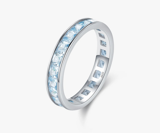 925 Sterling Silver Luxury Square Zirconia Finger Ring Fashion Stackable Eternity Band Rings For Women