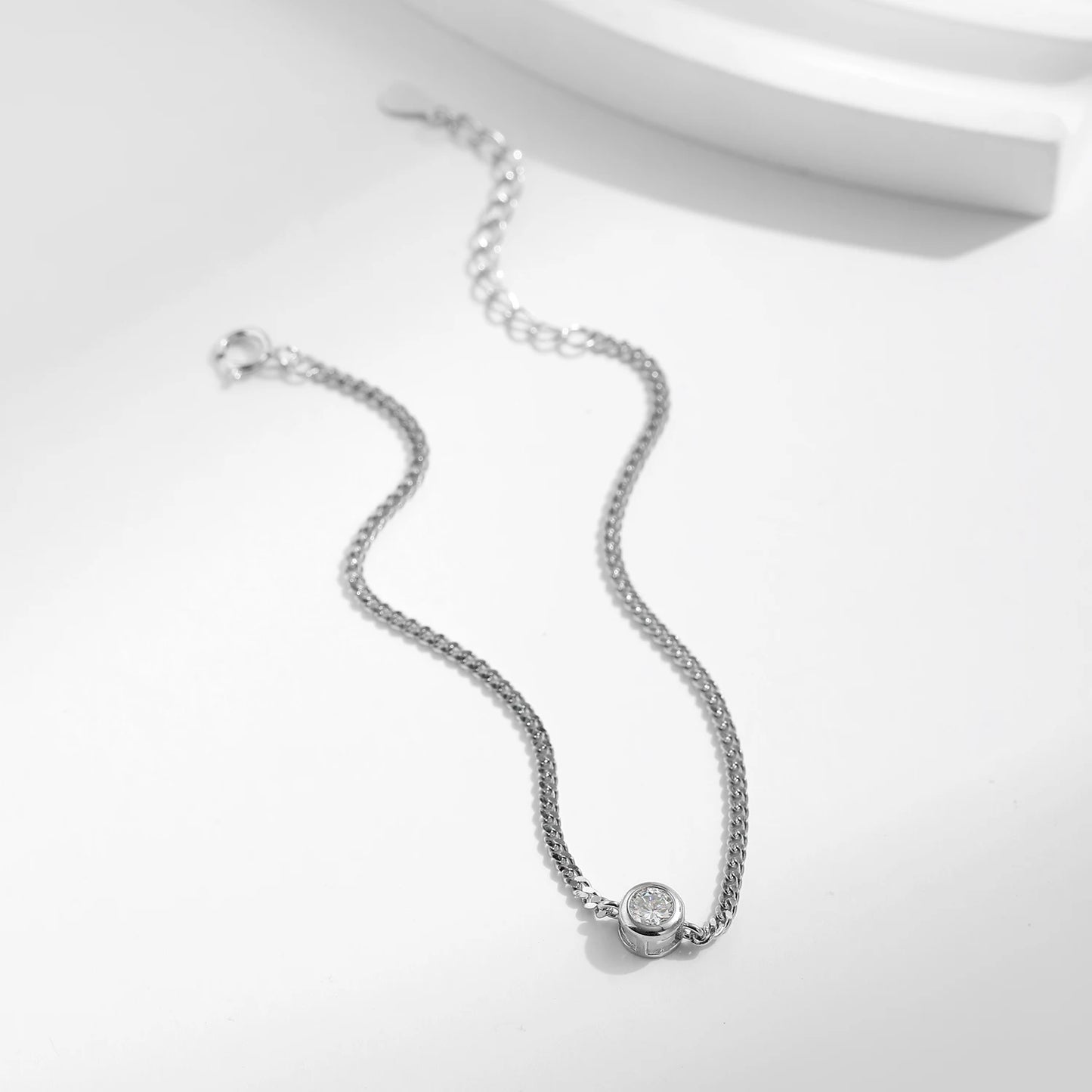 0.25CT Moissanite Bezel Setting Bracelet For Women Diamond 925 Sterling Silver Elegant Chain Bracelet