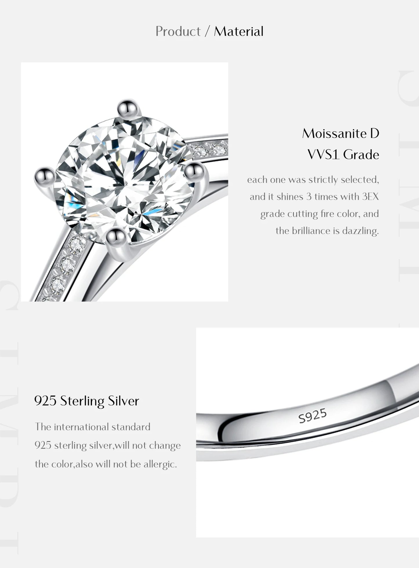 D Color Lab Diamond 1CT Moissanite Ring For Women