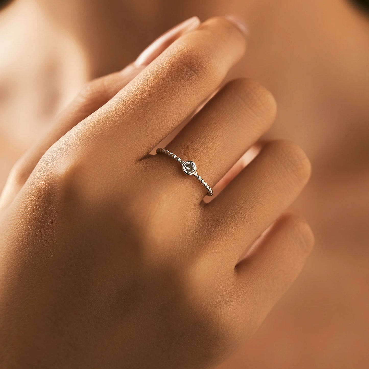 Moissanite Ring 925 Sterling Silver Beads Trendy Stackable Finger Rings For Women Lab Diamond Jewelry