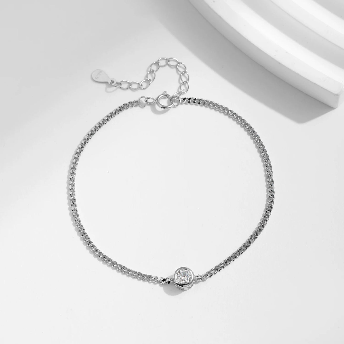 0.25CT Moissanite Bezel Setting Bracelet For Women Diamond 925 Sterling Silver Elegant Chain Bracelet
