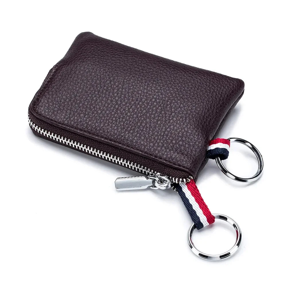 Leather Coin Purse Small Zipper Cute Wallet Soft Cowhide Leather Driver's License Key Bag Card Holder