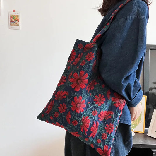 Tote Shoulder Bag for Women Floral Pattern Ladies Shopping Bag